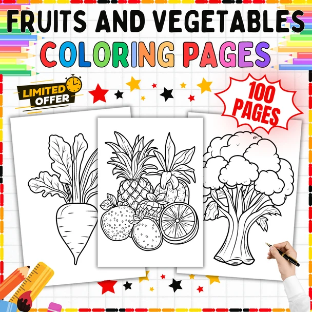Fruits and Vegetables Coloring Pages: 100-Page Produce Activity Book