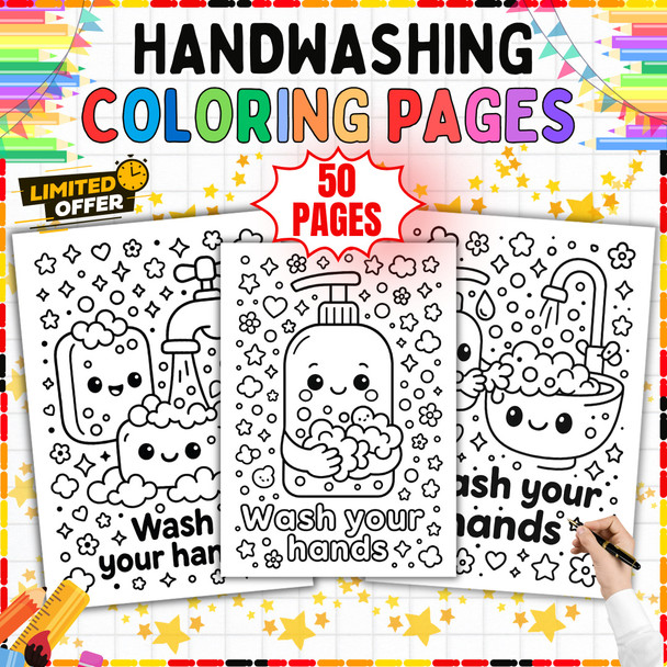 Handwashing Coloring Pages PDF: 50 Soap, Water, and Clean Hands Designs