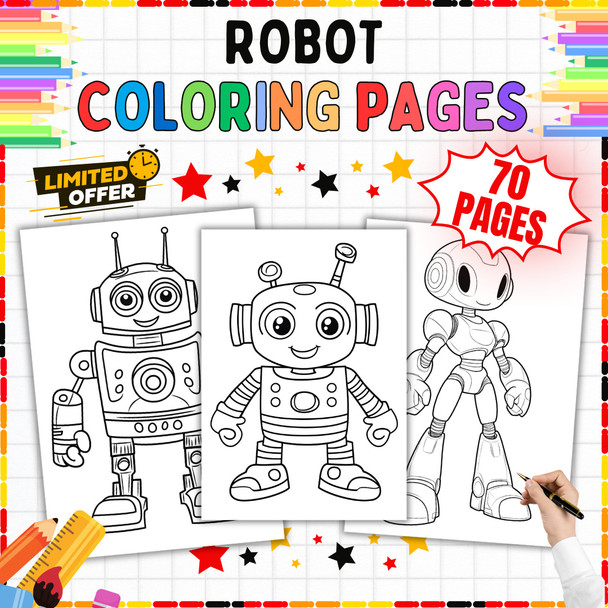 Robot Coloring Pages: 70-Page Humanoid Robot Activity PDF