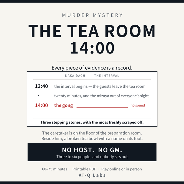 The Tea Room, 14:00 | Japanese-Style Murder Mystery for Exactly 3 Players, No Game Master | Printable PDF | 60-75 min