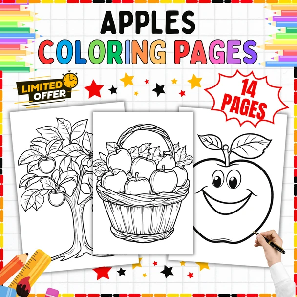 Apple Coloring Pages: 14-Page Apple Art Activity PDF