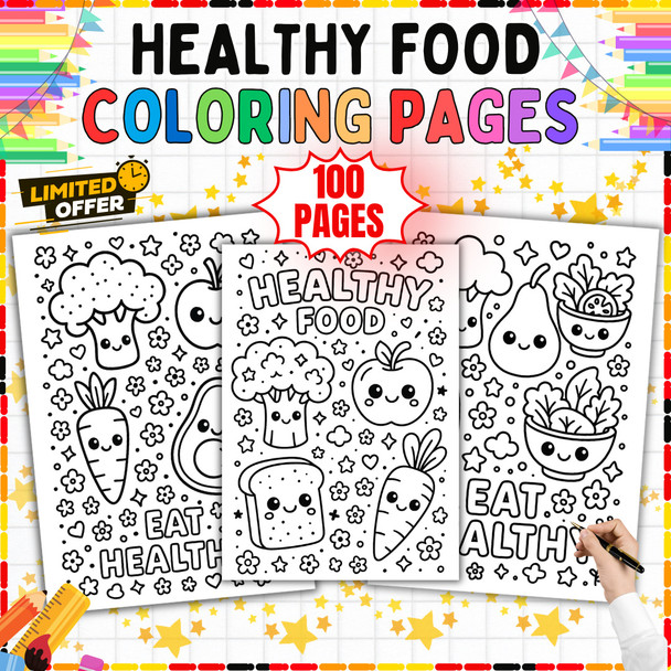 Healthy Food Coloring Pages: 100 Fruit and Vegetable Designs