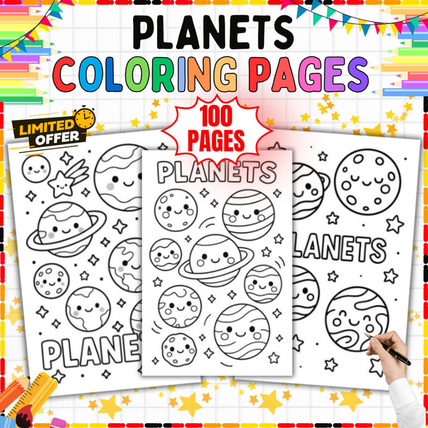 Planets Coloring Pages PDF, 100 Space-Themed Sheets