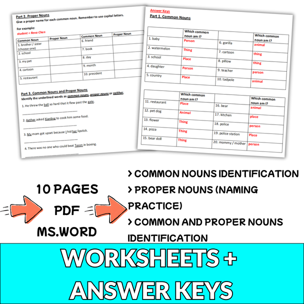 EFL / ESL Common and Proper Nouns - Editable Lesson Slides & Worksheets