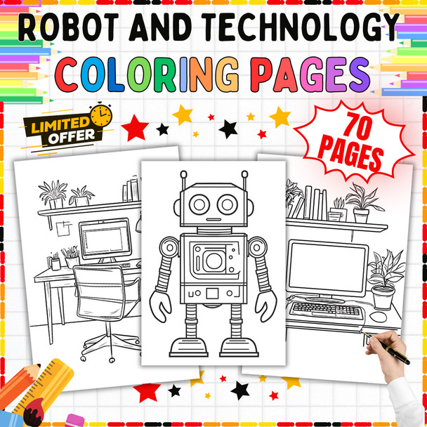 Robot and Technology Coloring Pages PDF, 70 Robot and Machine Sheets