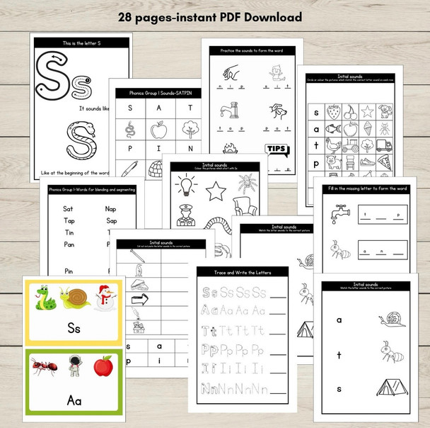 SATPIN Phonics Worksheets Group 1 | Beginning Sounds CVC Words Letter Tracing