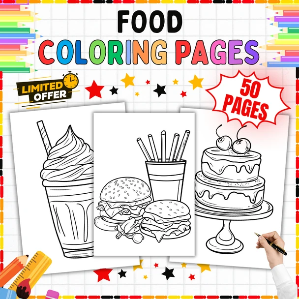 Food Coloring Pages: 50 Food and Ice Cream Coloring Sheets