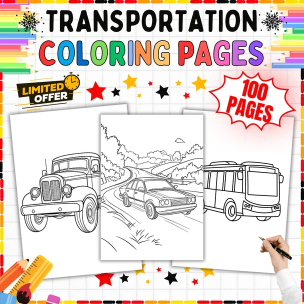 Transportation Coloring Pages: 100 Printable Coloring Sheets PDF