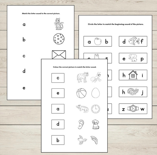 Beginning Sounds Matching Worksheets | Letter Sounds Phonics Activities | Preschool & Kindergarten