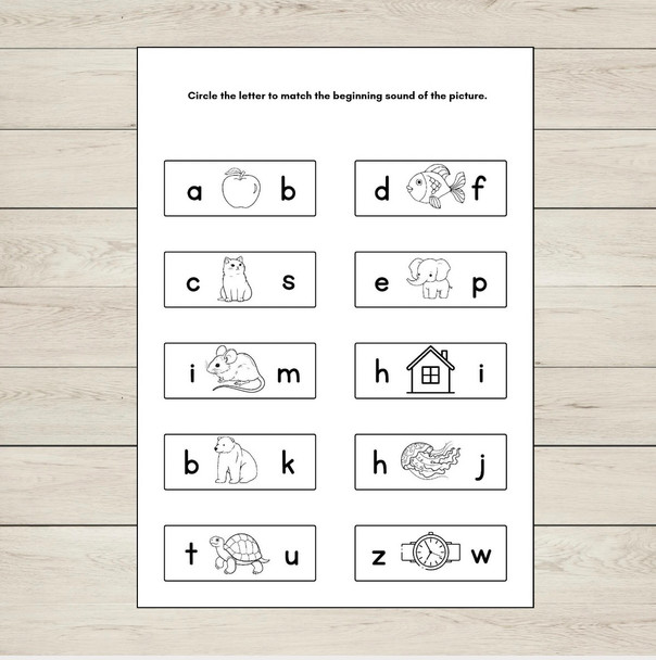 Beginning Sounds Matching Worksheets | Letter Sounds Phonics Activities | Preschool & Kindergarten