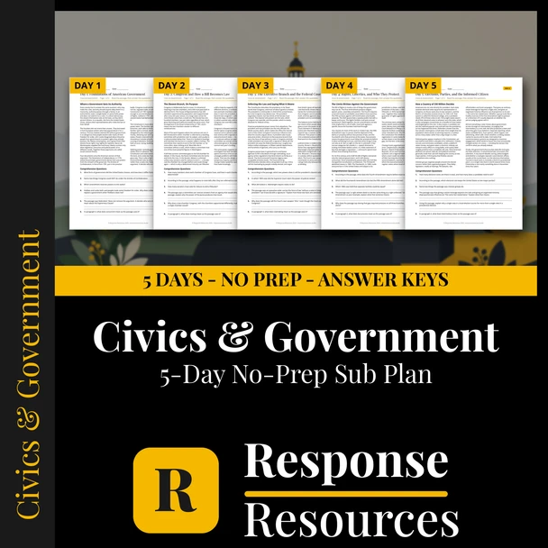 Civics and Government Emergency Sub Plans - 5 Days No Prep Print and Go