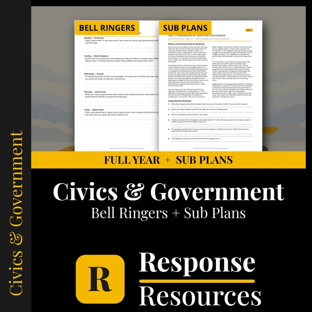 Civics Emergency Sub Plans + Bell Ringers FULL YEAR Bundle - Grades 8-12