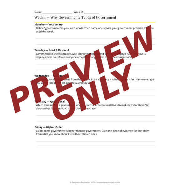 Civics Emergency Sub Plans + Bell Ringers FULL YEAR Bundle - Grades 8-12
