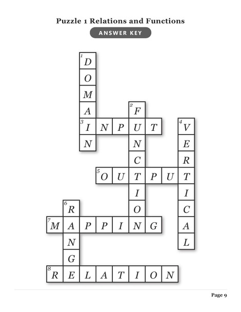 Algebra 1 Functions and Arithmetic Sequences Crosswords with Word Bank