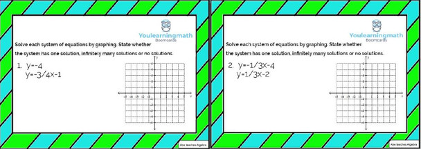 Solving Systems of Linear Equations by Graphing: DIGITAL BOOM CARDS (+ 42 Printable Task Cards)