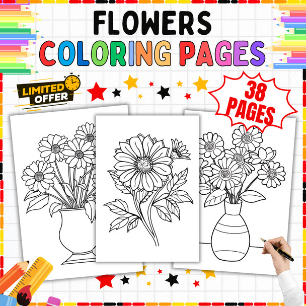 Flowers Coloring Pages PDF, 38 Bouquet and Bloom Designs