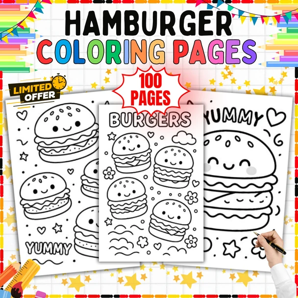 Hamburger Coloring Pages: 100 Printable Coloring Sheets PDF
