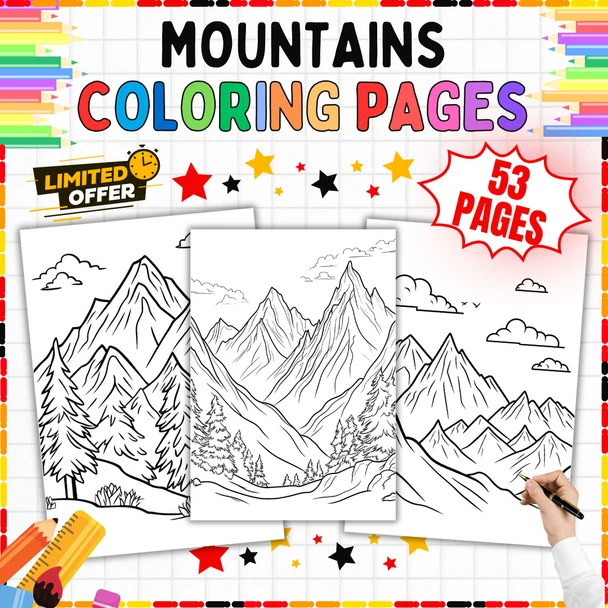 Mountain Coloring Pages: 53 Landscape Art Sheets