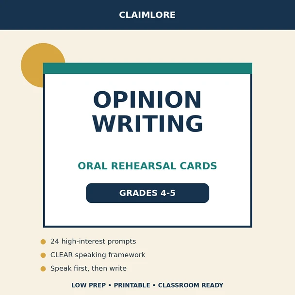 10587 : Opinion Writing Oral Rehearsal Cards | Grades 4-5 | ClaimLore