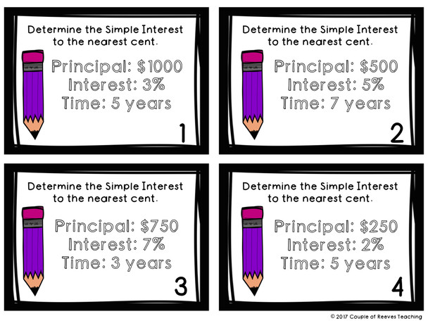 Financial Literacy Simple Interest Task Cards