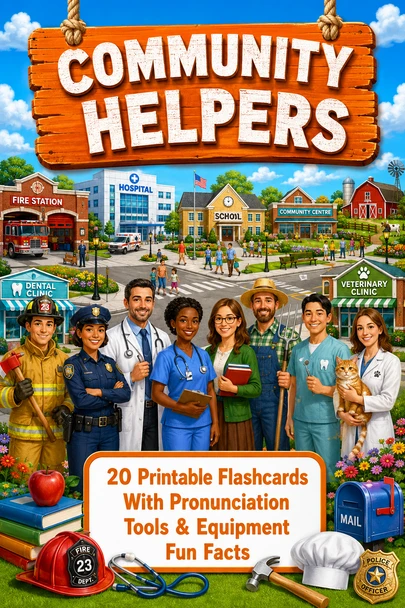 Community Helpers Flashcards | 20 Printable Occupation Cards with Pronunciation