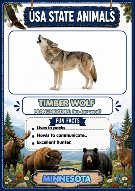 USA State Animals Flashcards 50 State Animal Cards with Pronunciation