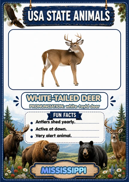 USA State Animals Flashcards 50 State Animal Cards with Pronunciation