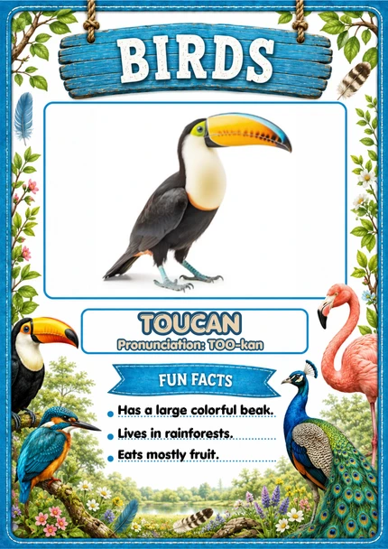 Birds Flashcards | 20 Printable Bird Flash Cards with Pronunciations