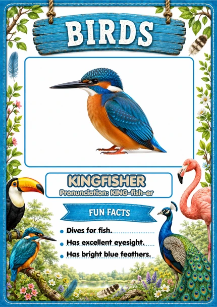 Birds Flashcards | 20 Printable Bird Flash Cards with Pronunciations