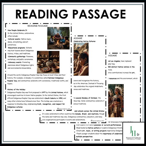 Indigenous Peoples' Day Reading Comprehension Passage & Questions | October | Middle School | DOK 1-4