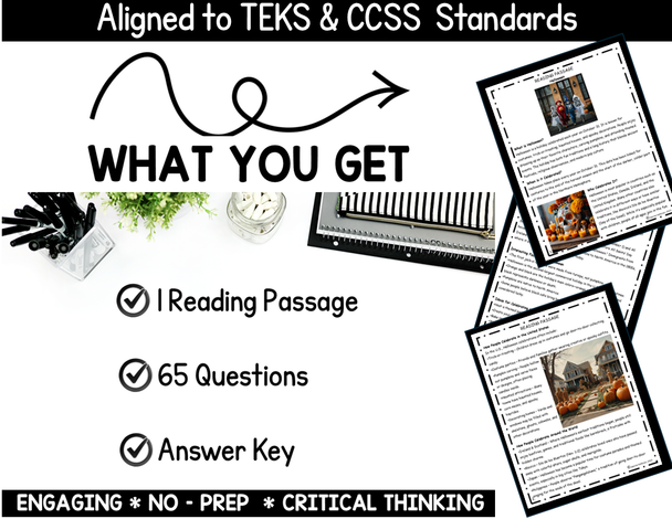 Halloween Reading Comprehension Passage & Questions | October Activity | Middle School | DOK 1-4