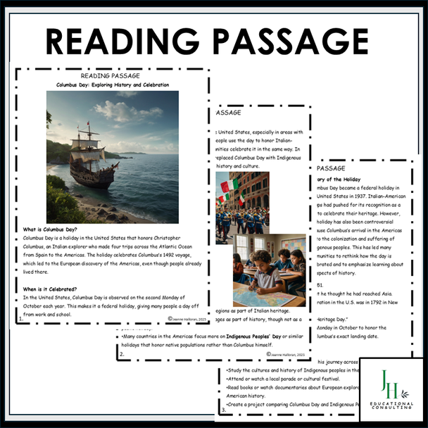 Columbus Day Reading Comprehension Passage & Questions | October | Middle School US History | DOK 1-4
