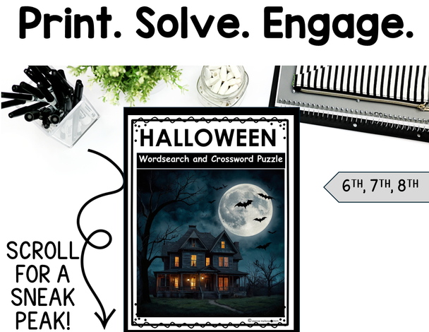 Halloween Word Search & Crossword Puzzles | October Activity | Middle School | No Prep