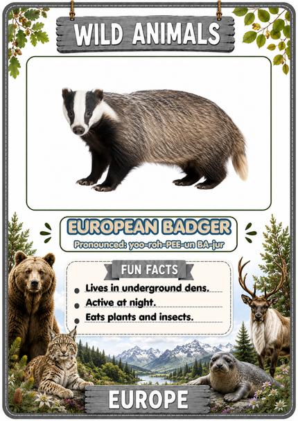 Wild Animals Flashcard Animal Cards with Pronunciations