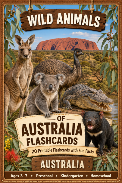 Wild Animals Flashcards 20 Australian Printable Animal Cards with Pronunciation
