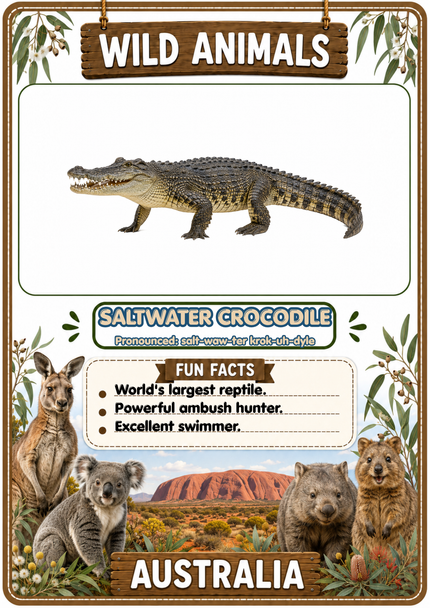 Wild Animals Flashcards 20 Australian Printable Animal Cards with Pronunciation
