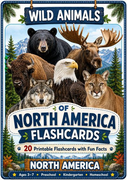 Wild Animals of North America Flashcards | 20 Printable Animal Cards