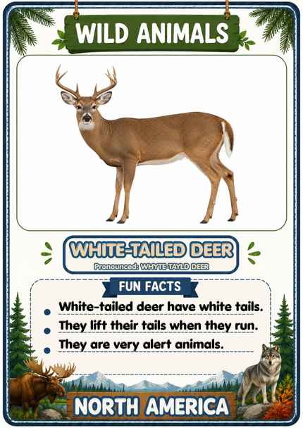 Wild Animals of North America Flashcards | 20 Printable Animal Cards