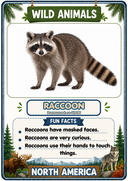 Wild Animals of North America Flashcards | 20 Printable Animal Cards