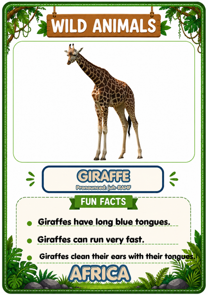 Wild Animals Flashcards | 20 African Printable Animal Cards with Fun Facts
