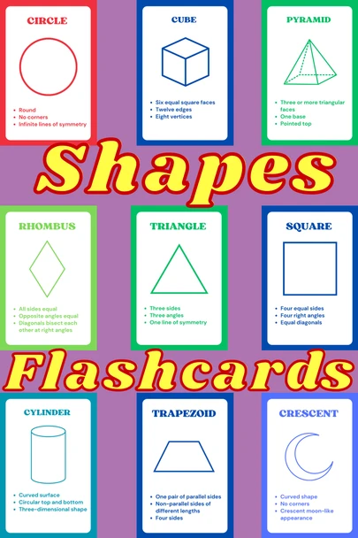 2D & 3D Shapes Flashcards | Geometry Printable Cards | Math Flashcards for Kids