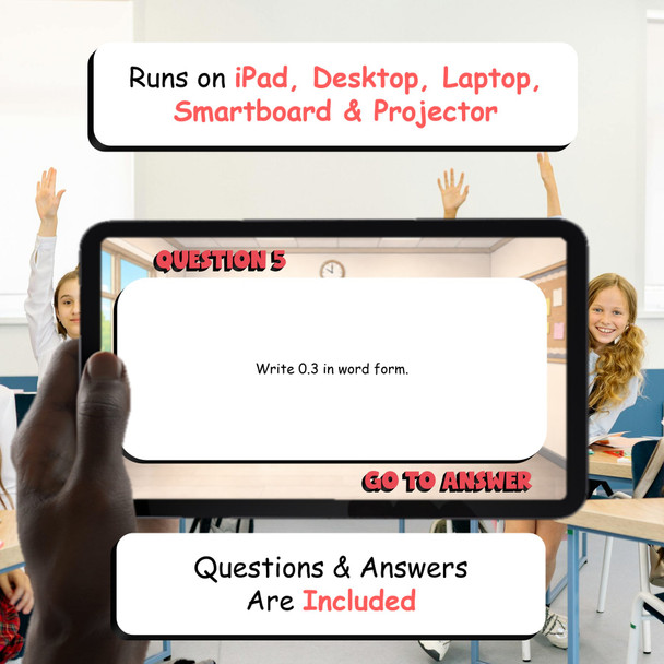 Writing Decimals in Word Form BUMP Math Game - No Prep Grade 5 Review Activity