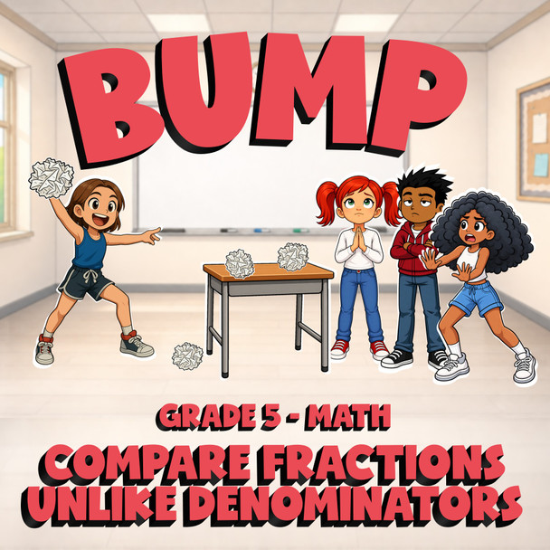 Compare Fractions Unlike Denominators BUMP Math Game - No Prep Grade 5 Review