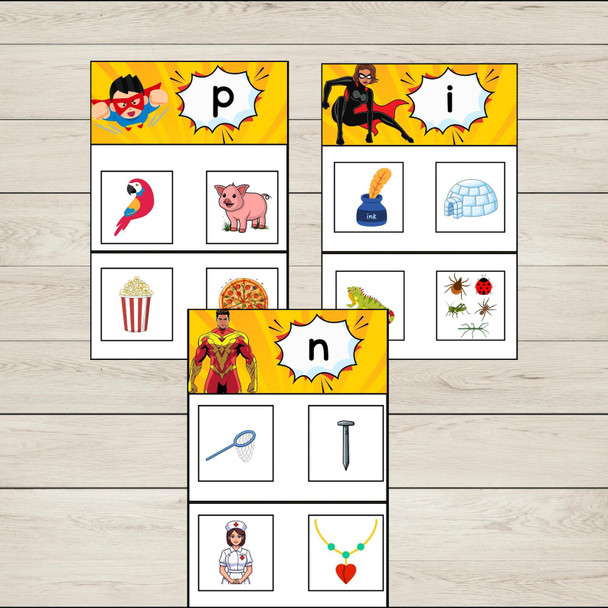 SATPIN Phonics Superhero Activity Boards  | Matching Beginning Sounds Mats