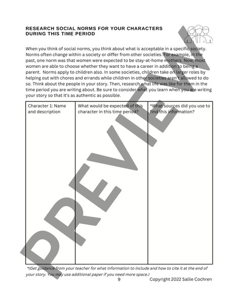 Writing a Historical Fiction Story (Narrative Writing & Research Project), Printable PDF, Grades 6-8