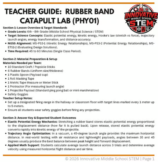 Rubber Band Catapult Elastic Potential Energy STEM Lab (PHY01) | Middle School Physical Science (Grades 6-8)