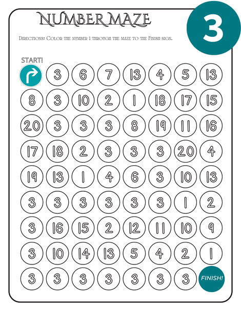 10599 : Number Mazes 1–20 Worksheets | Number Recognition Activities for Preschool