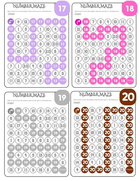 10599 : Number Mazes 1–20 Worksheets | Number Recognition Activities for Preschool