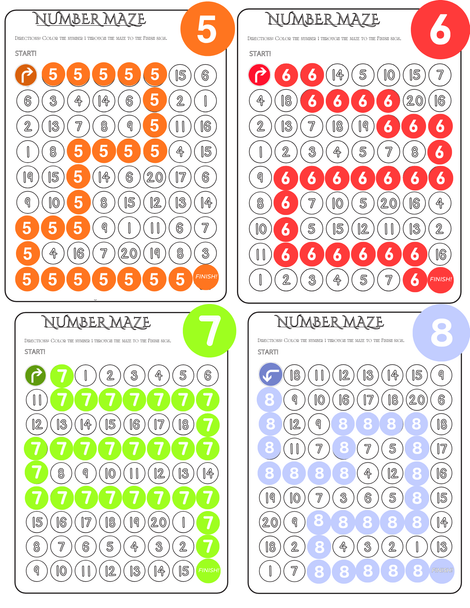 10599 : Number Mazes 1–20 Worksheets | Number Recognition Activities for Preschool
