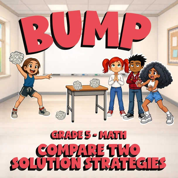 Compare Two Solution Strategies BUMP Math Game - No Prep Grade 5 Review Activity